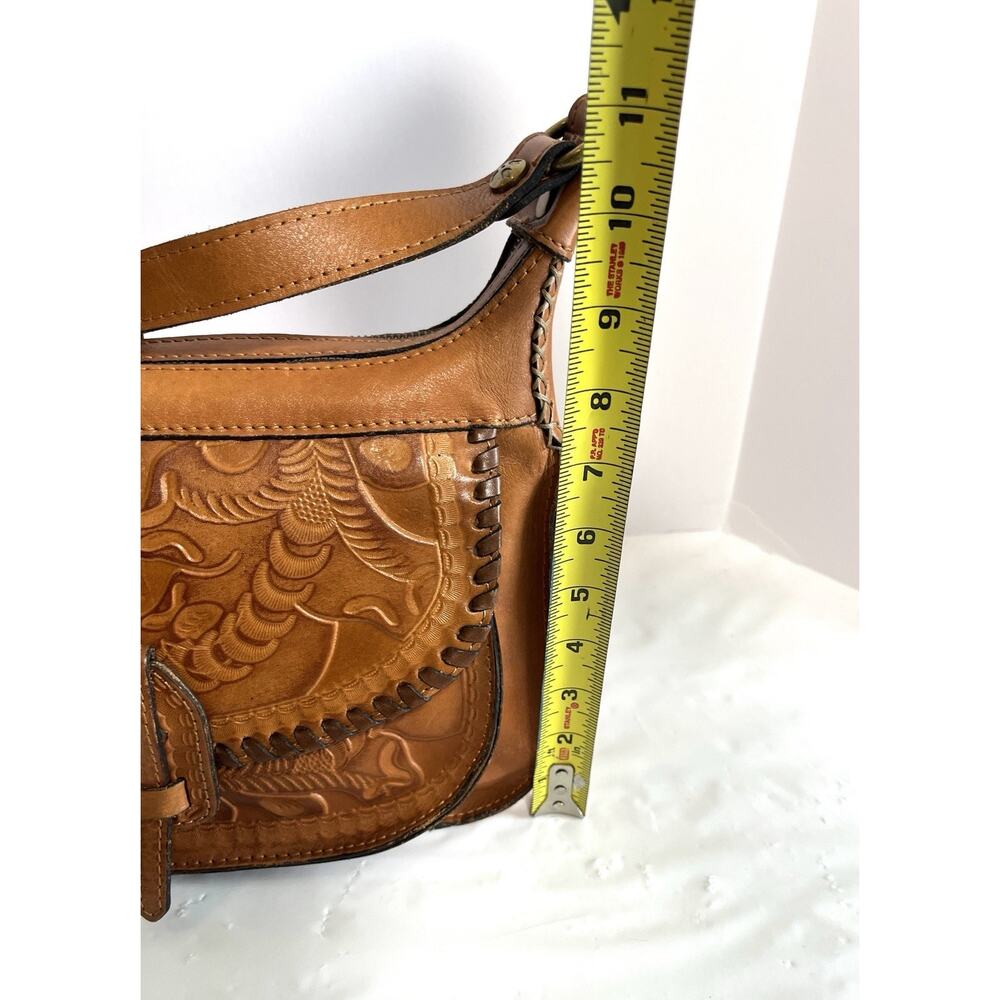 Patricia Nash Camille Tan Tooled Leather Crossbody Purse Saddle Bag Whipstitch - Picture 7 of 16